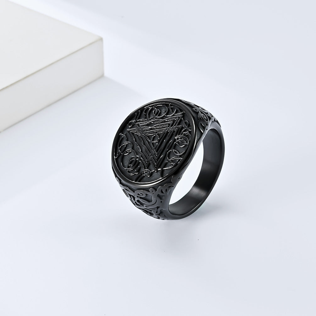 Nordic Style Viking Odin Triangular Knot Stainless Steel Ring Men's Large