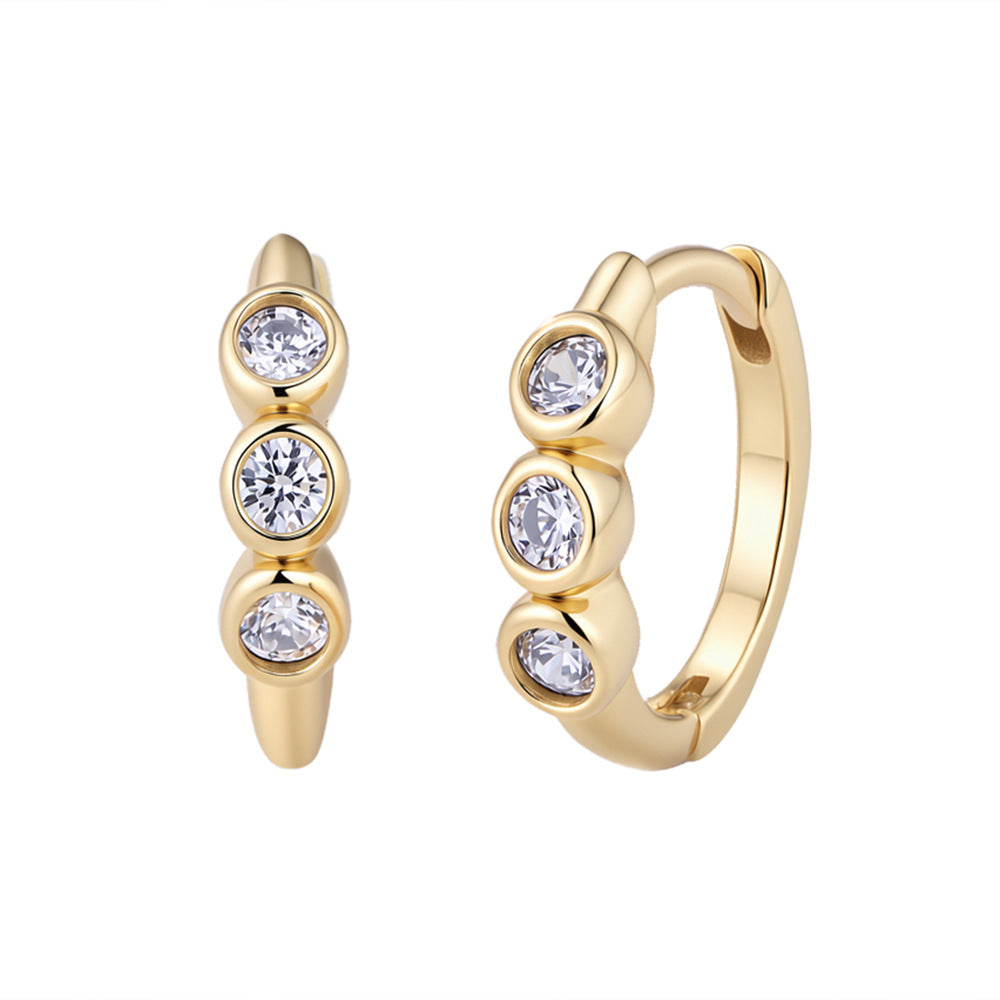 S925 Sterling Silver Commuter Tremella Buckle Earrings, Zircon C-Shaped Earrings,