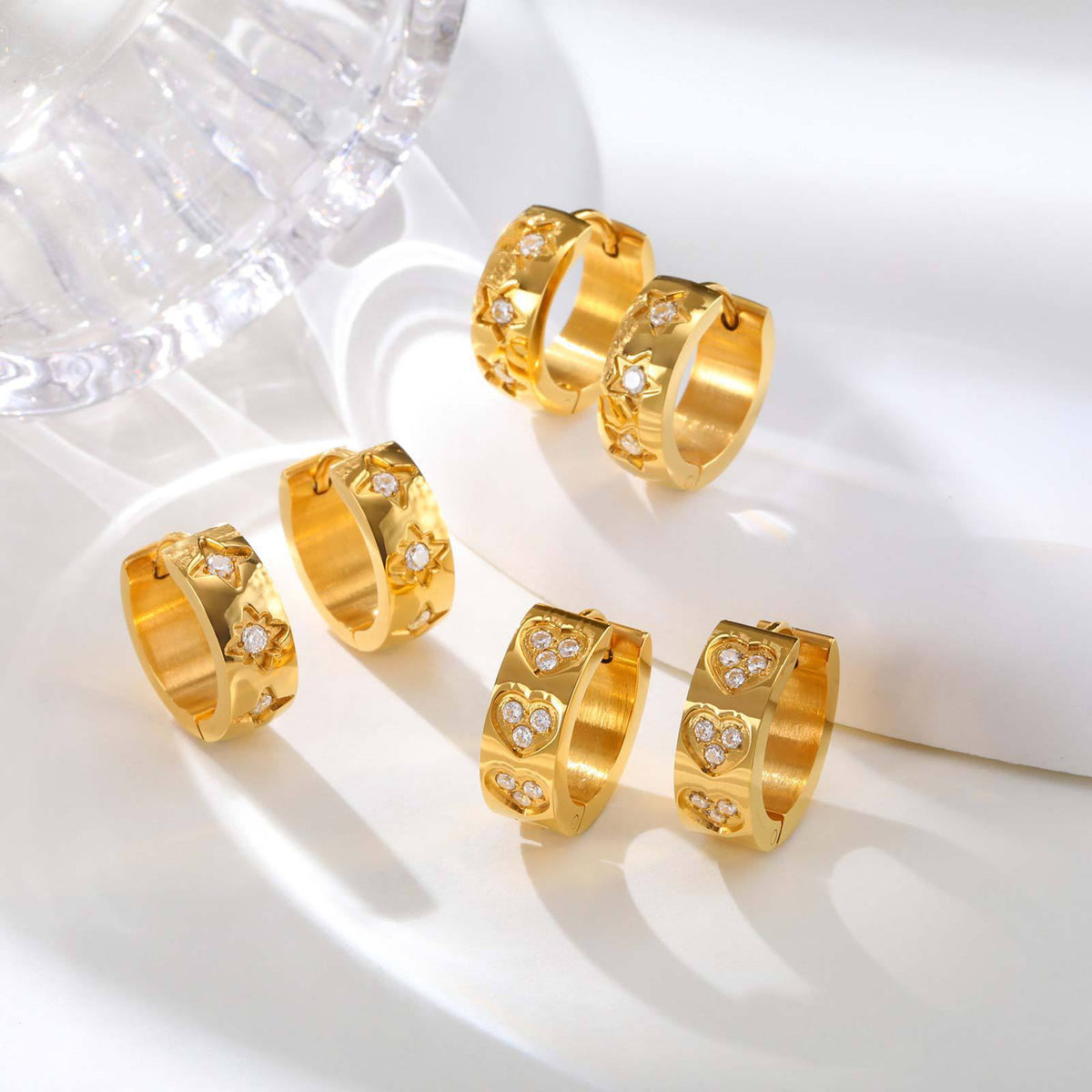 Gold-Tone Crystal Starburst Huggie Hoop Earrings