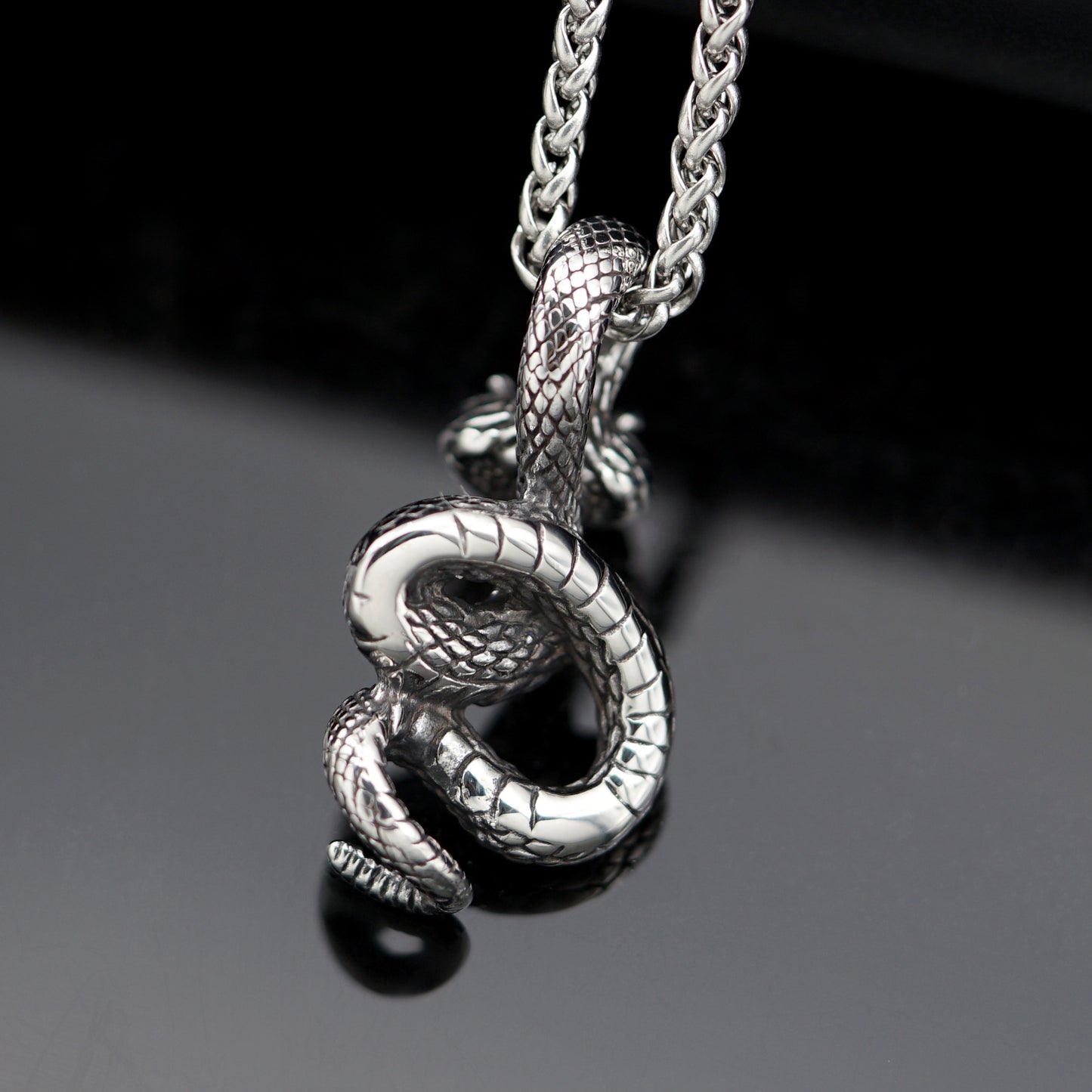 Steel Necklace - Statement Retro Python Pendant