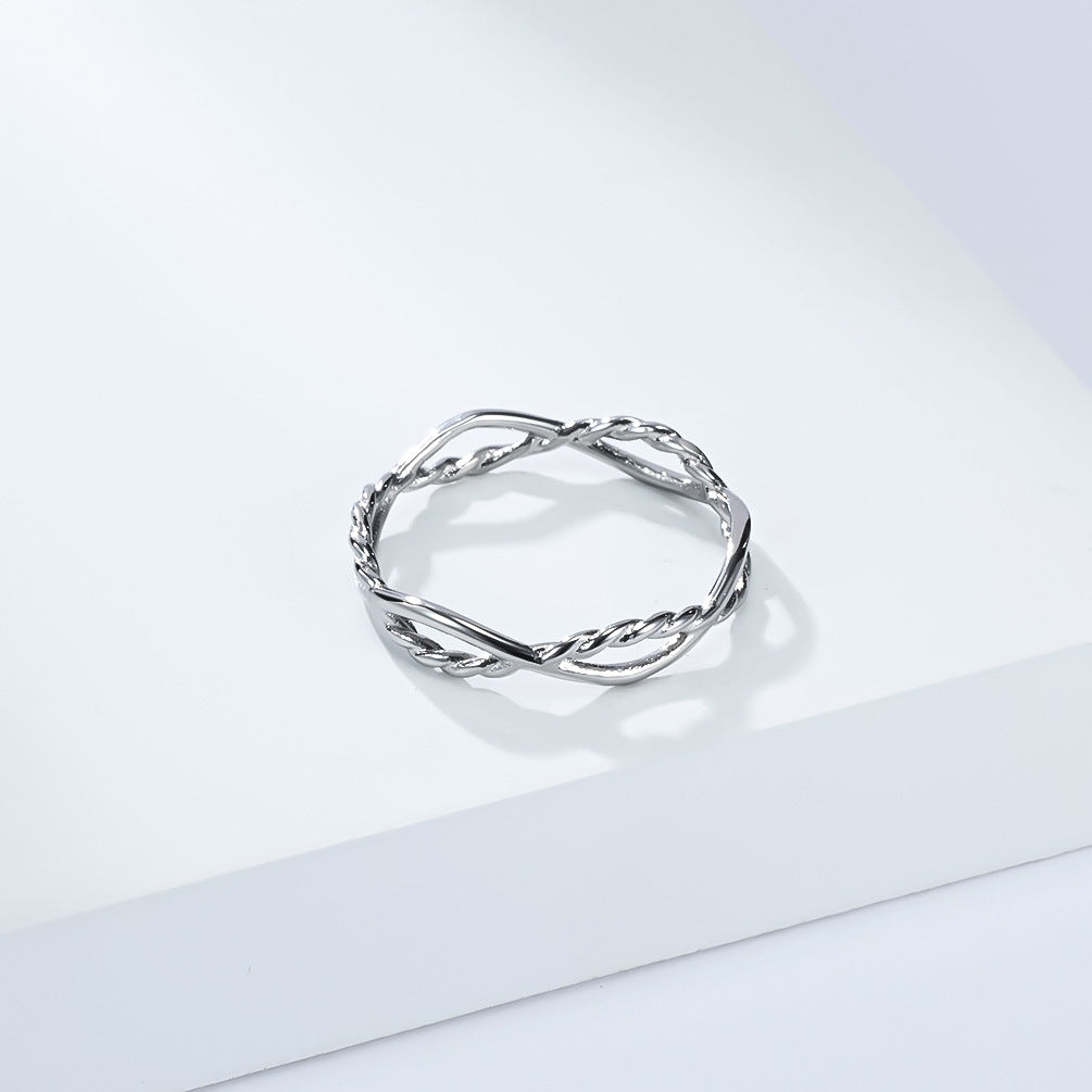 Planderful Titanium Steel Ring With Double Strand Braided Twist Geometric Winding Design For Women