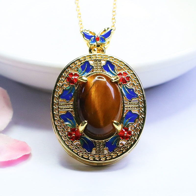 Yellow Tiger Eye Butterfly Pendant — No Chain