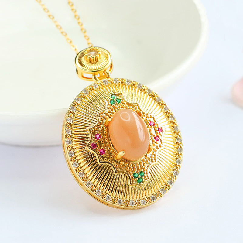 Orange Moonstone Court-Style Zircon Pendant — No Chain