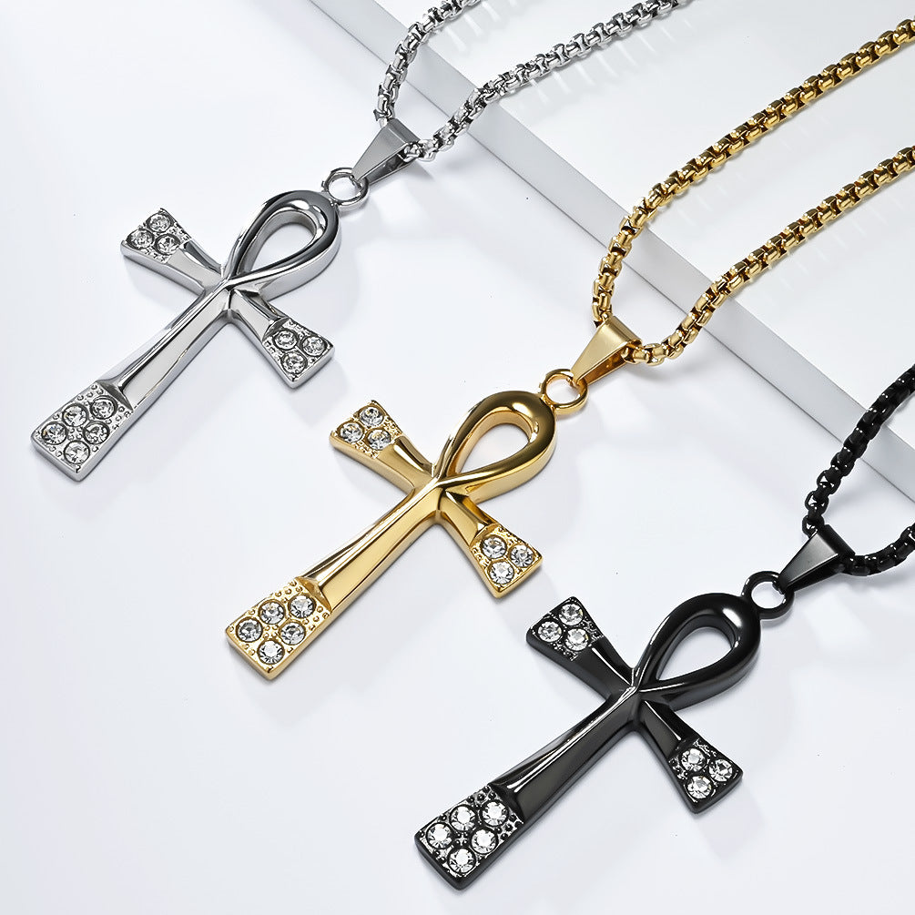 Planderful Ancient Egyptian Anka Cross Necklace Titanium Steel For Men Niche Design Pendant