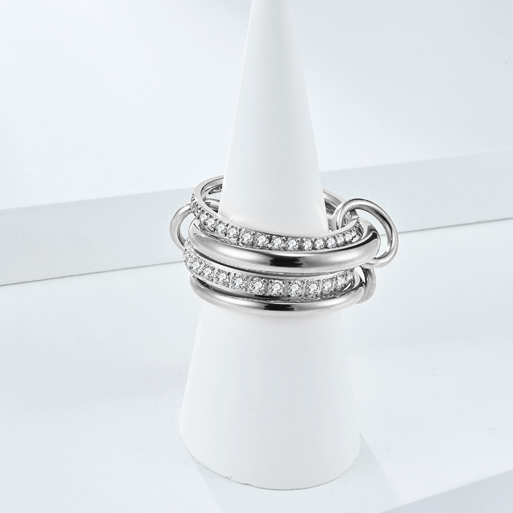 Planderful Four Layer Stacking Zircon Ring For Women Index Finger Titanium Steel Luxury High End