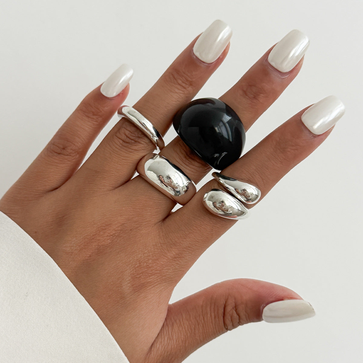 Planderful Geometric Landscape Ring Set With Resin Inlay Vienna Verve Collection Statement Jewelry For Women