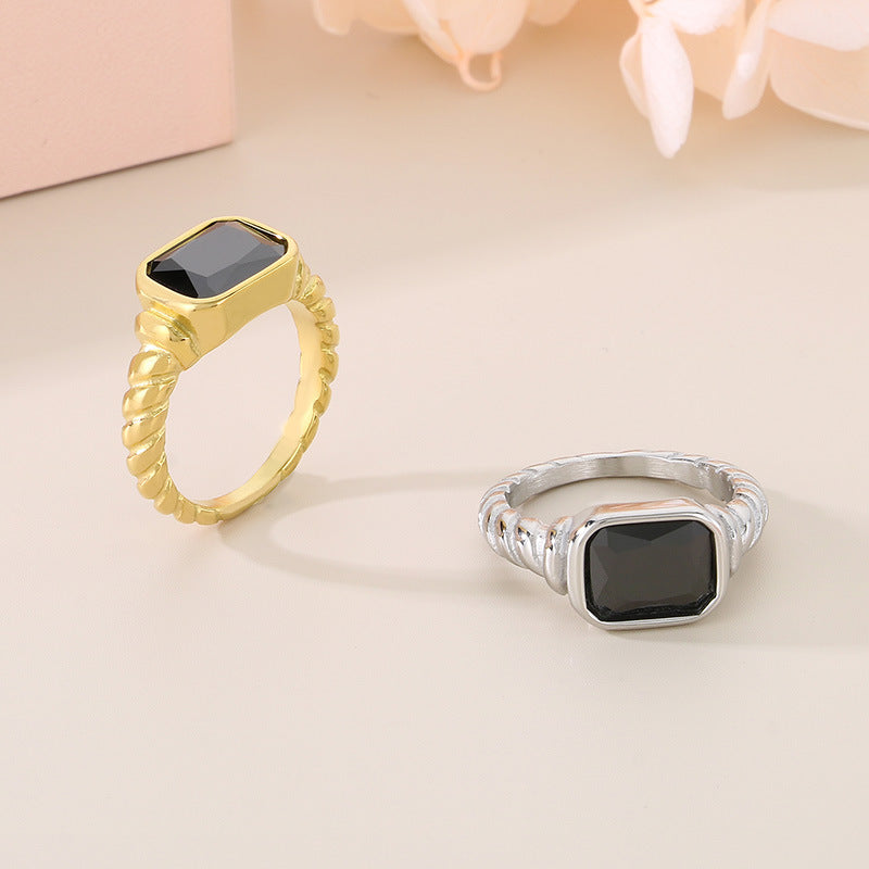 Twist Edge Square Inlaid Glass Ring Female, Design Sense Sugar