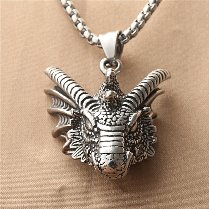Titanium Steel Flame Dragon Pendant Necklace for Men - Retro Punk Style