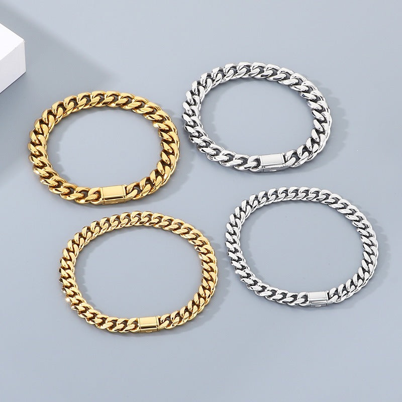 American Hip Hop Solid Thick Cuban Round Grinding Cuban Chain Bracelet Unisex Bare Body