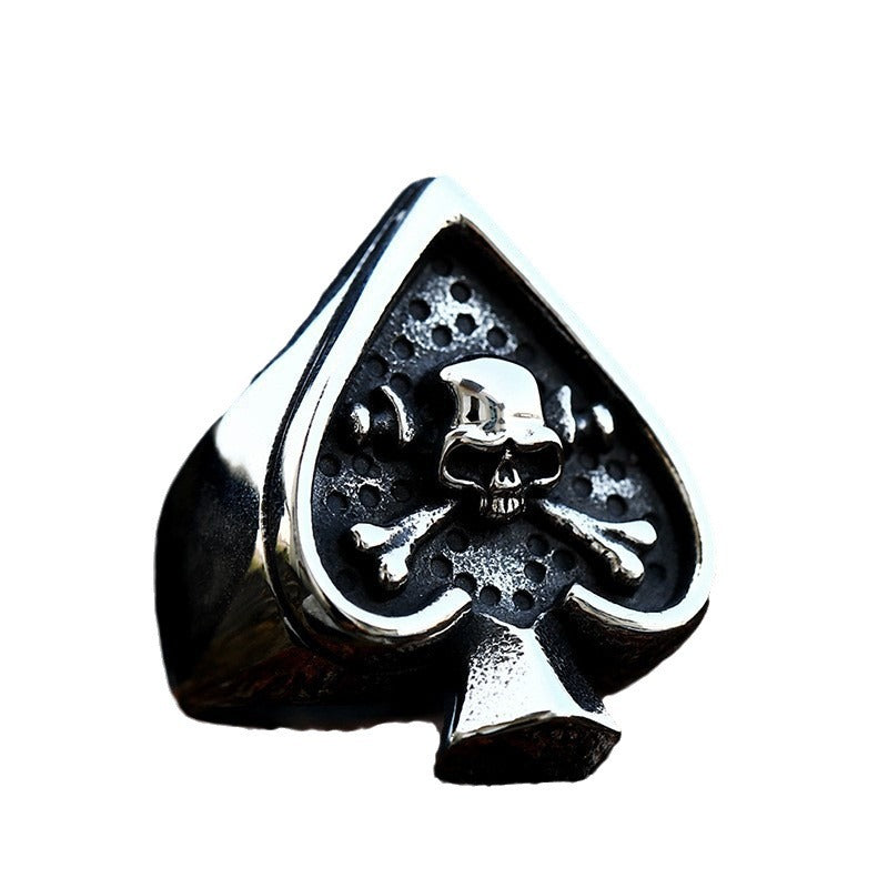 Titanium Steel Men's Retro Punk Spade Skull Ring - Wholesale Stainless Steel Jewelry