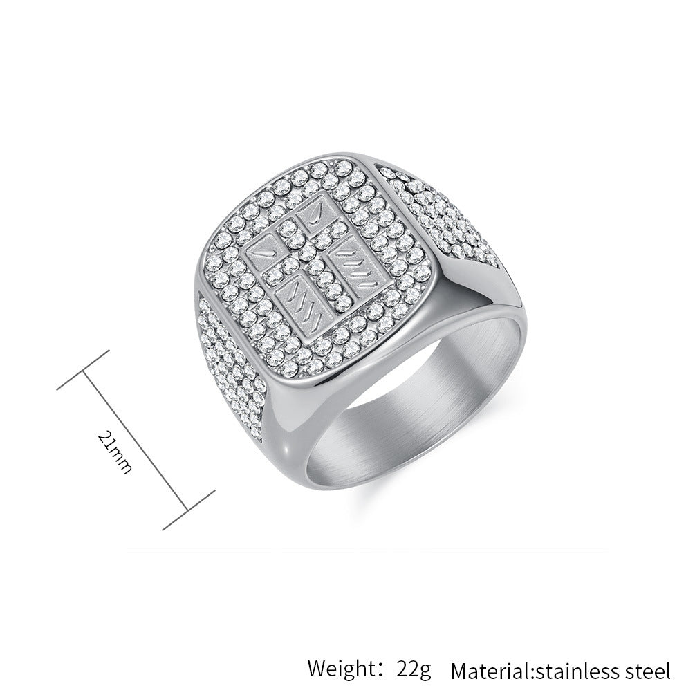 Planderful Hip Hop Titanium Steel Ring For Men With Zircon Cross Luxury High End Jewelry