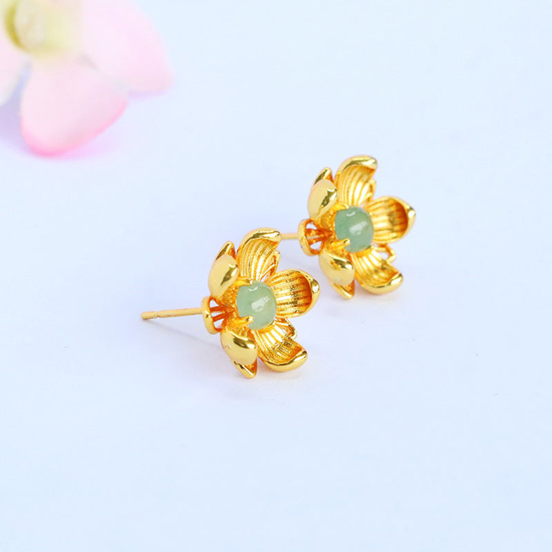 Blue-Water Jadeite Daisy Stud Earrings