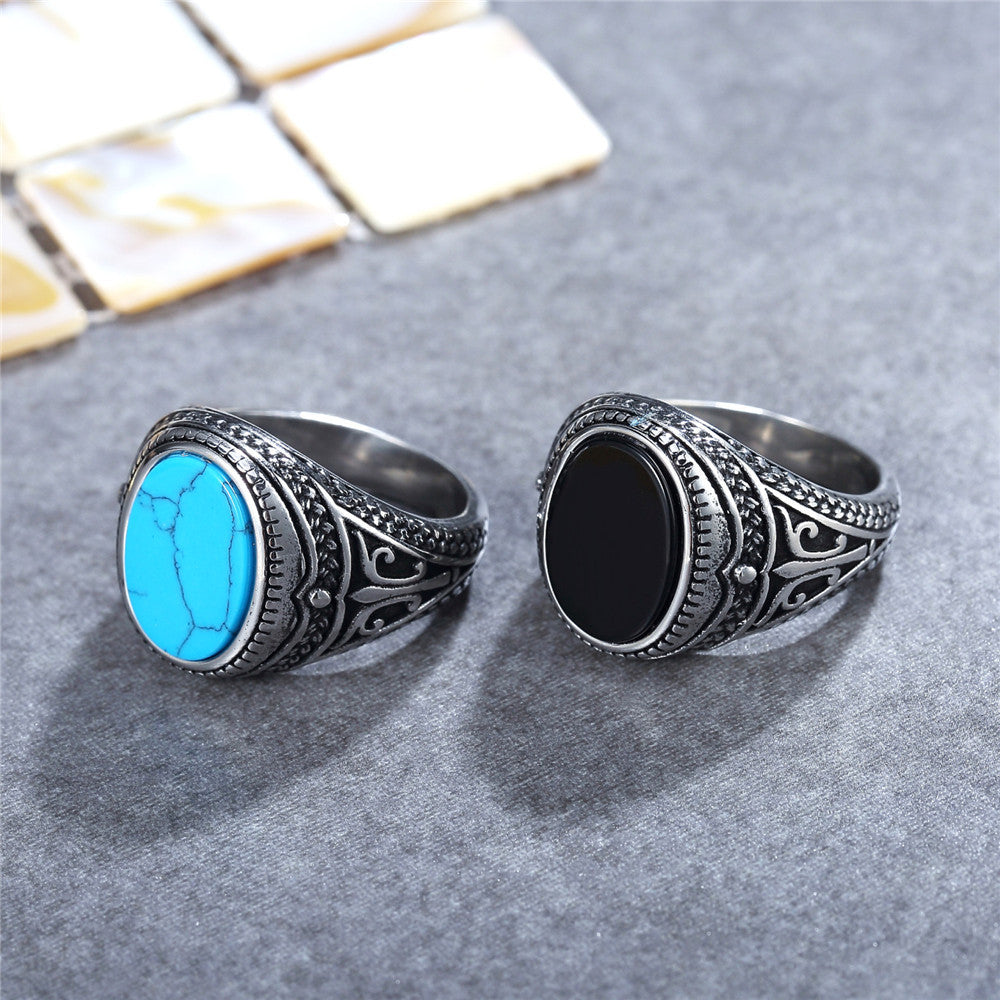 Planderful Everyday Genie Blue Turquoise Titanium Steel Ring For Men Unisex Fashion Accessory
