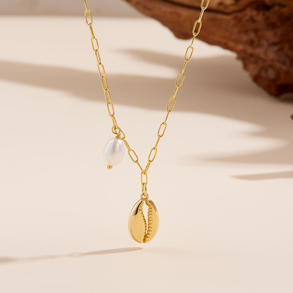 925 Sterling Silver Versatile Necklace With A Natural Cultured Pearl Shell Pendant Necklace