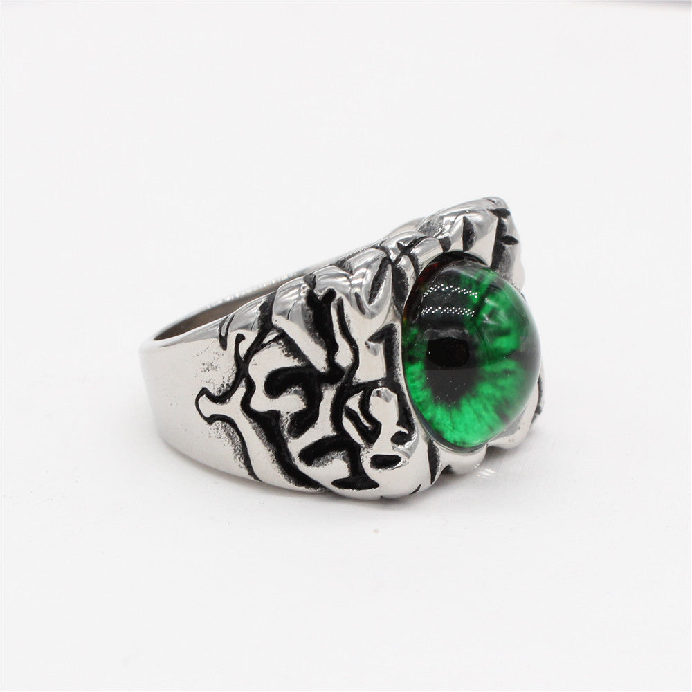 Planderful Titanium Steel Ring Devil Eye Unisex Bold Protection Symbol for Men and Women