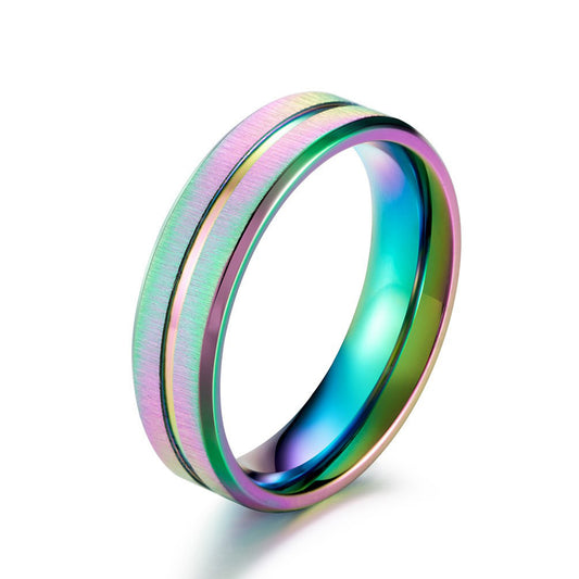 Stainless Steel Brushed Color Colorful Ring – Rose Gold Matte Elegant Women's