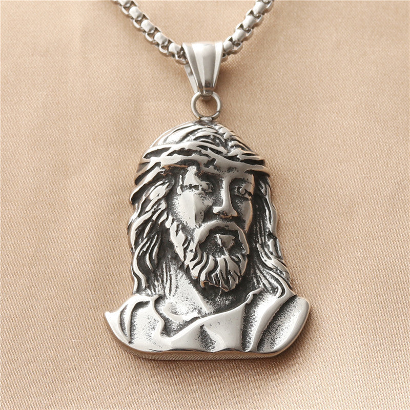 Titanium Steel Punk Portrait Head Pendant Necklace for Men - Retro Trendy Style