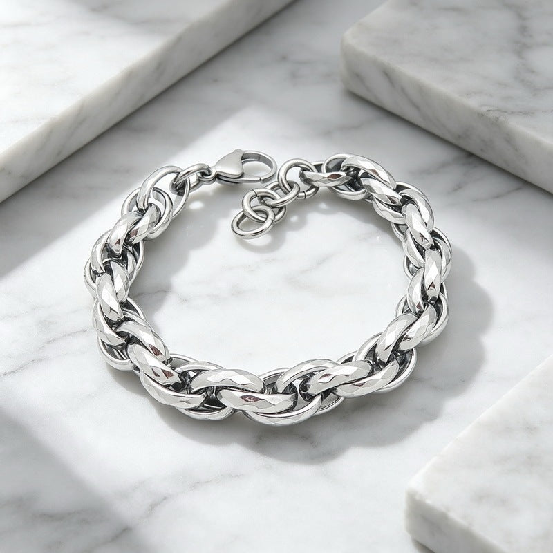11mm Hammer Twist Twist Chain With Extension Chain Stainless Steel Men's Bracelet