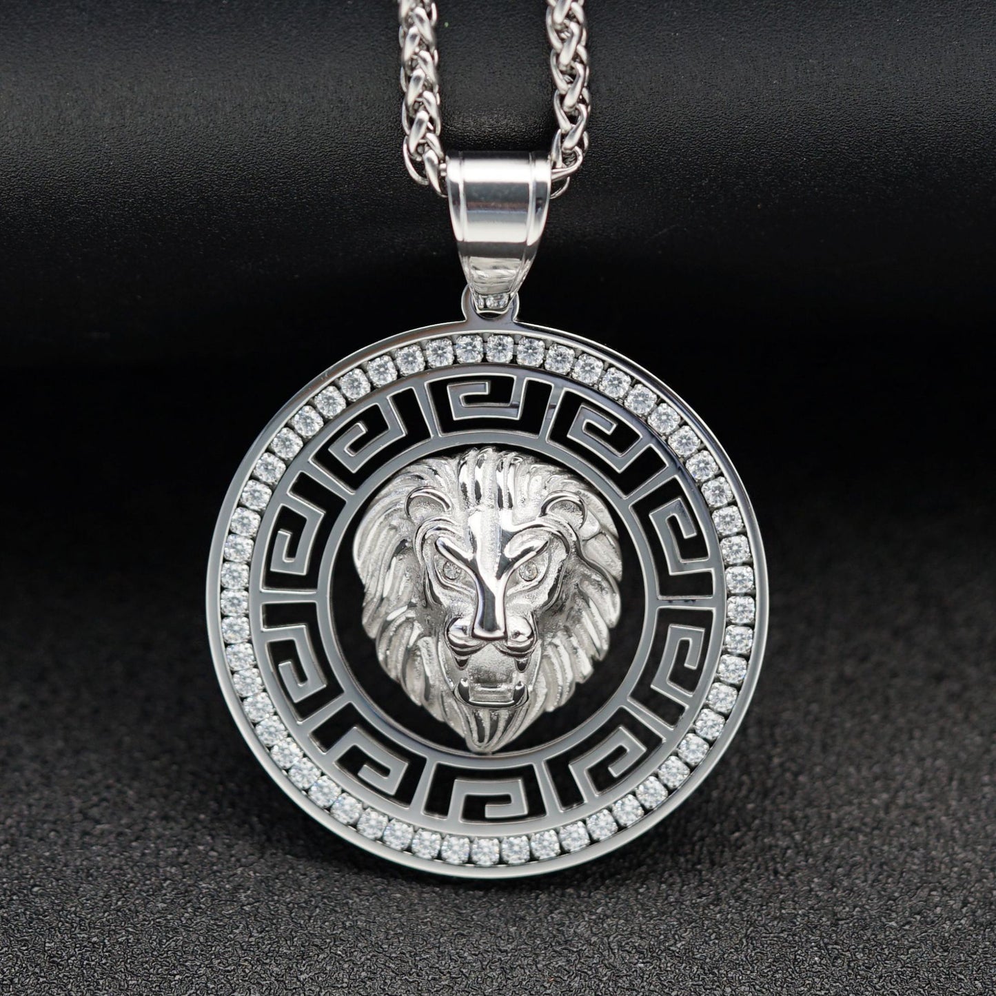 Planderful Lion Head Pendant Necklace Stainless Steel Full Zircon Unisex Hip Hop Jewelry Statement
