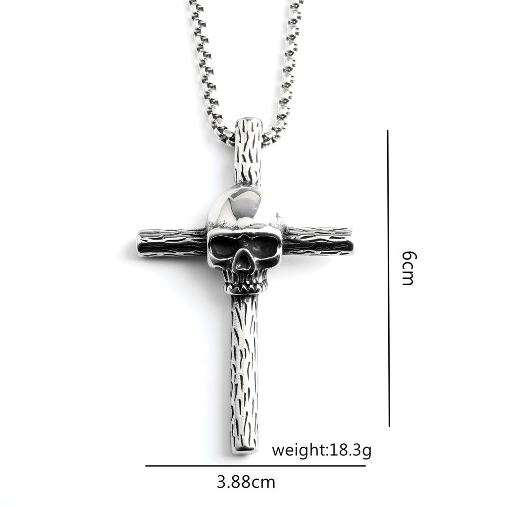 Punk Skull Cross Stainless Steel Men's Pendant Necklace