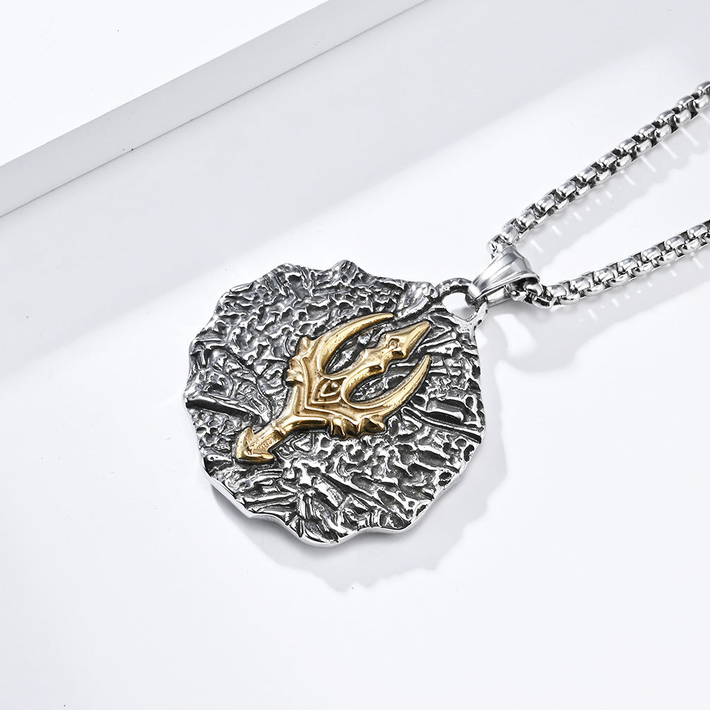 Planderful Personalized Viking Thor Trident Pendant Necklace Stainless Steel For Men Vintage Nordic Design