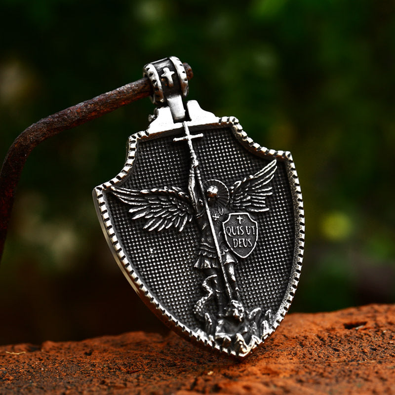 Stainless Steel Cross Shield – Mythological Angel Titanium Steel Pendant Necklace