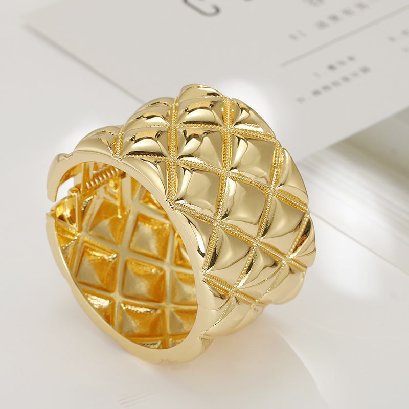 Golden Wide Women's Fashion Bracelet - Vienna Verve Collection - Handcrafted Metal Jewelry