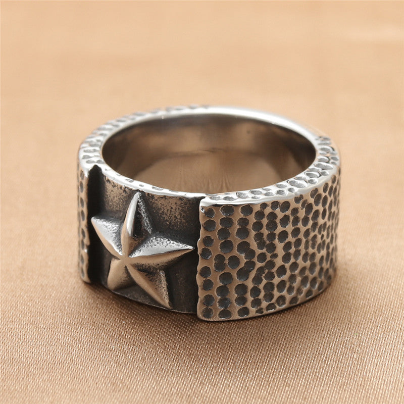 Trendy Titanium Steel Pentagram Ring for Men - Retro Personalized Accessory