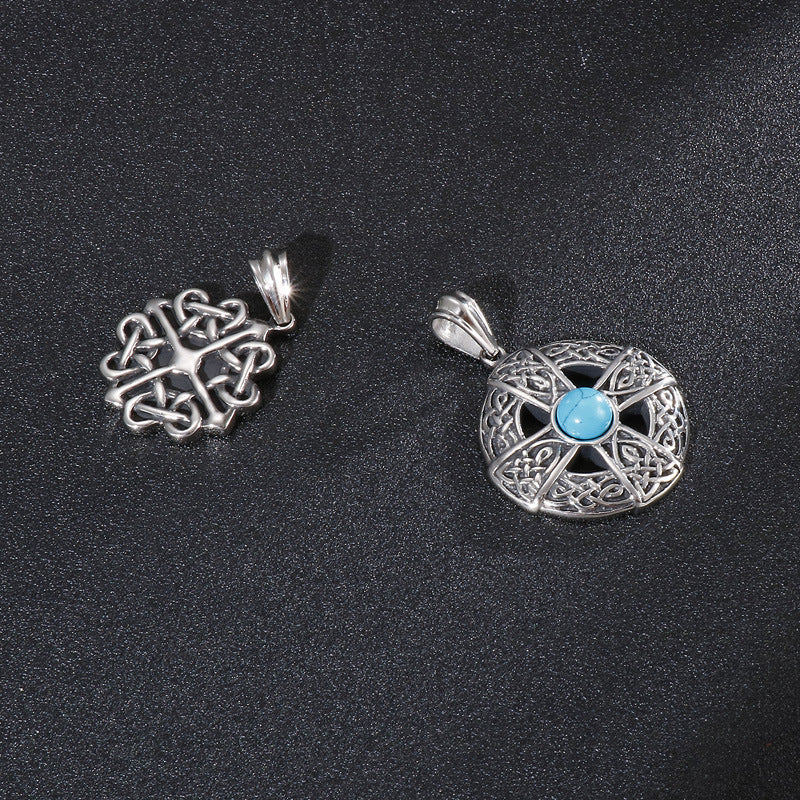Turquoise Cross Flower Titanium Steel Men's Pendant - Vintage Style Accessory