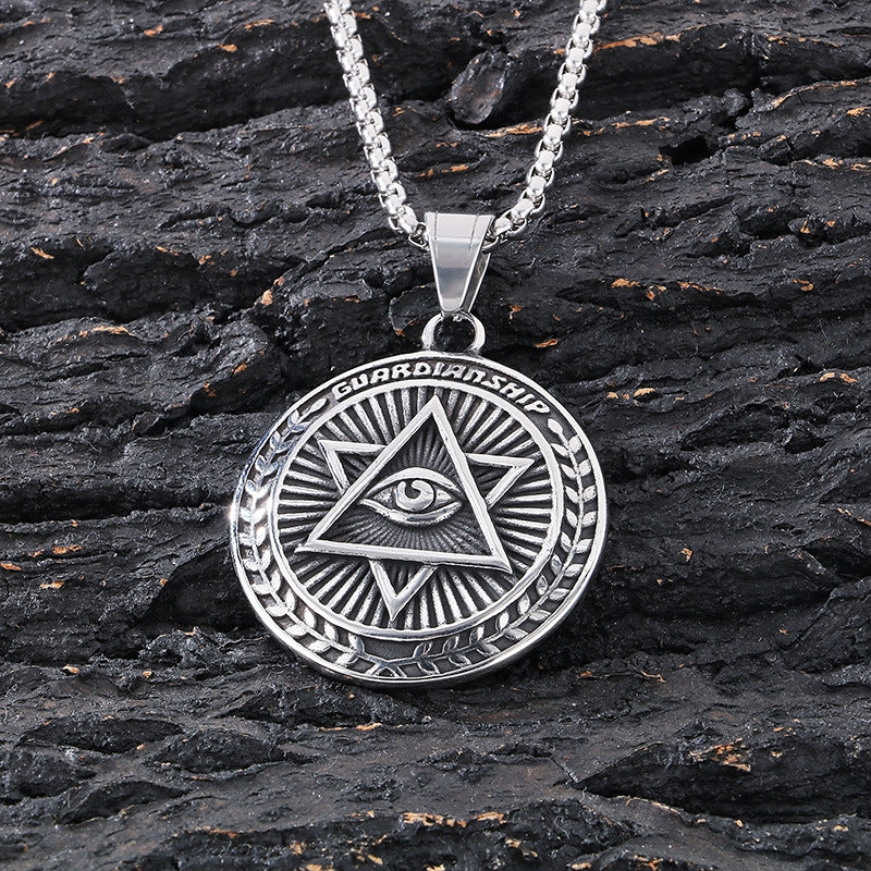 Popular Pendants, Punk Style Retro Freemasonry Hexagram Eye Of Horus Round Brand Men's Necklace