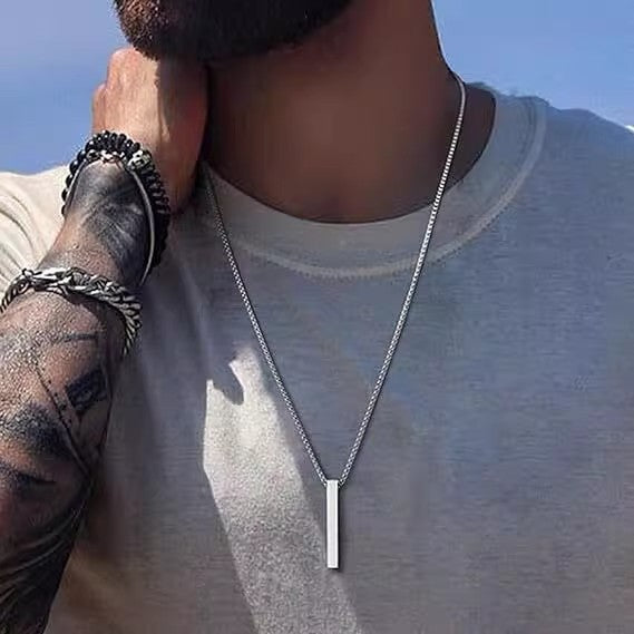 Planderful Jewelry Stainless Steel Long Square Pendant Necklace For Men Collarbone Chain Hip Hop Style