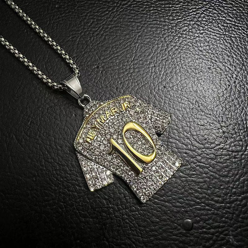 Planderful Football Jersey Pendant Necklace No 10 Titanium Steel Gold Plated Zircon Hip Hop Style