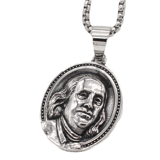 Planderful Everyday Genie – European and American Retro Franklin Men's Titanium Steel Pendant Necklace for Men