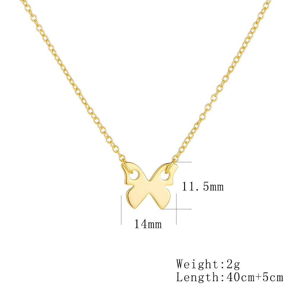 S925 Sterling Silver Mini Glossy Butterfly Pendant Necklace Clavicle Chain