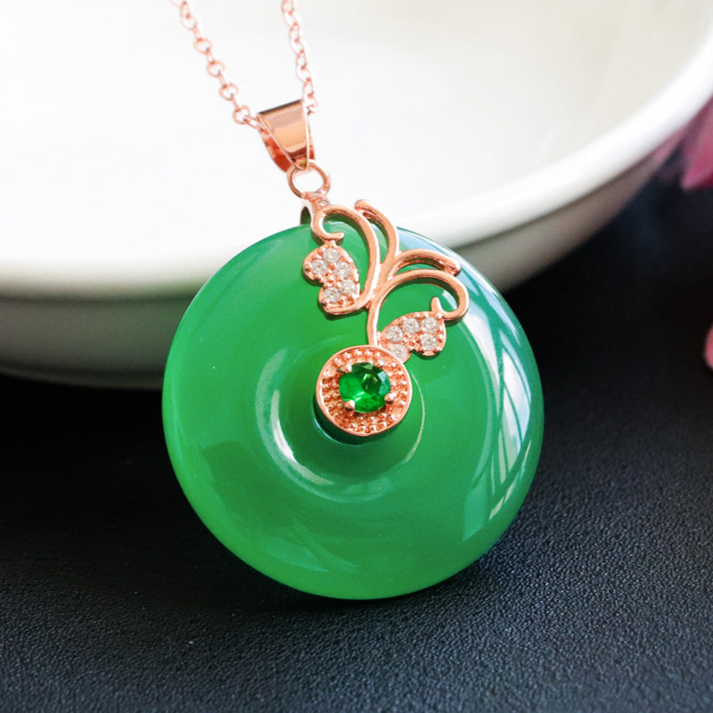 Emperor Chalcedony Butterfly Pendant Necklace in Rose Gold