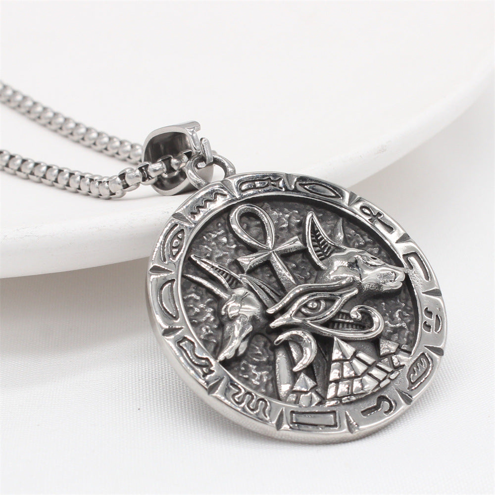 Planderful Everyday Genie – European and American Retro Anubis Men's Titanium Steel Pendant Necklace
