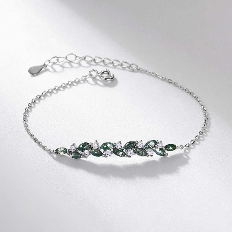 S925 Sterling Silver Moss Agate Wisteria Bracelet
