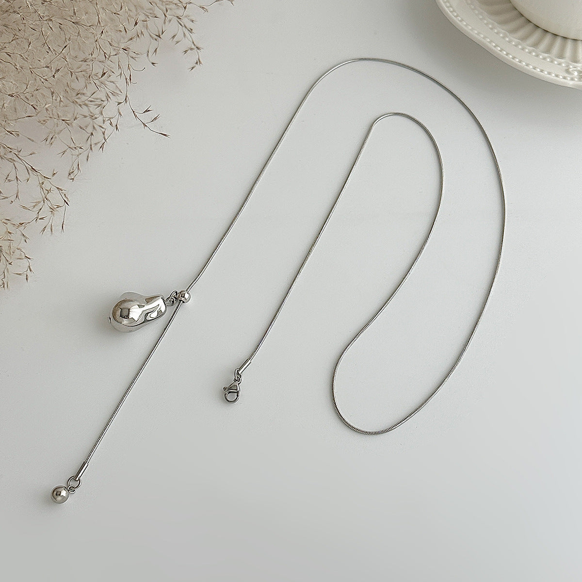 Adjustable Heart Y-Shaped Snake Chain Necklace