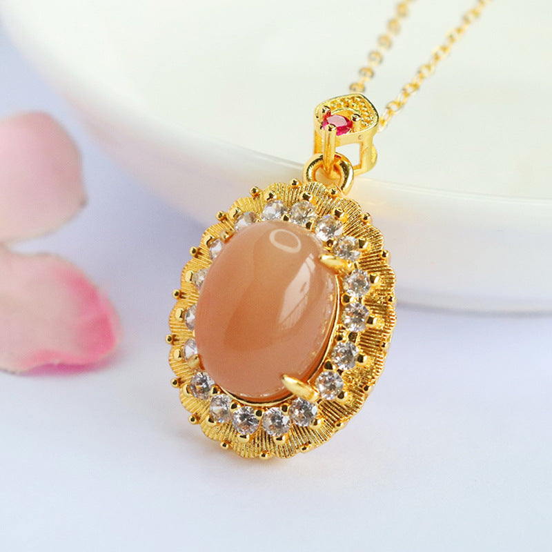 Orange Moonstone Teardrop Bail Pendant — No Chain
