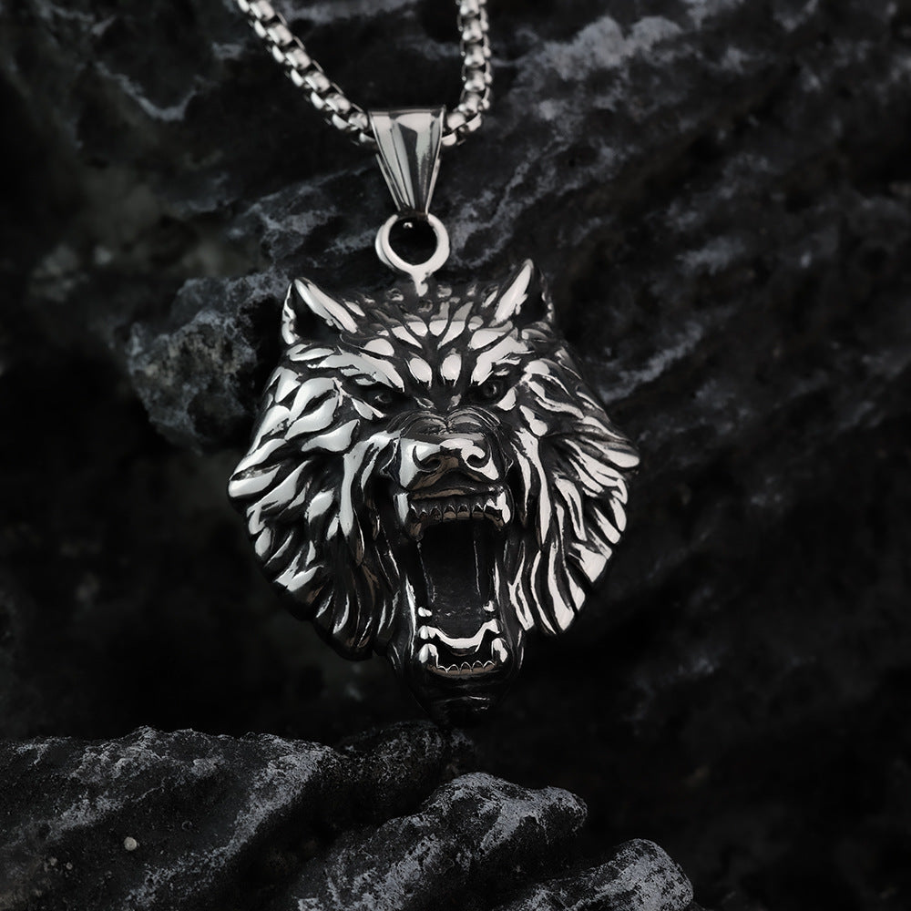 European And American Retro Men's Wolf Head Pendant Necklace