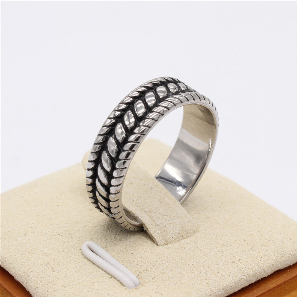 Retro Stripe Men's Titanium Steel Ring