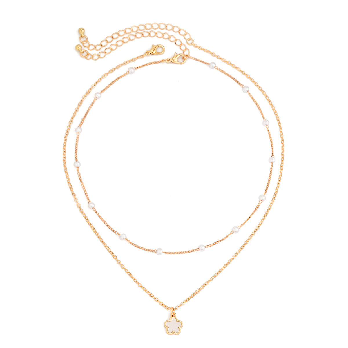 Five-Petal Blossom Necklace Featuring Faux Pearl Beads