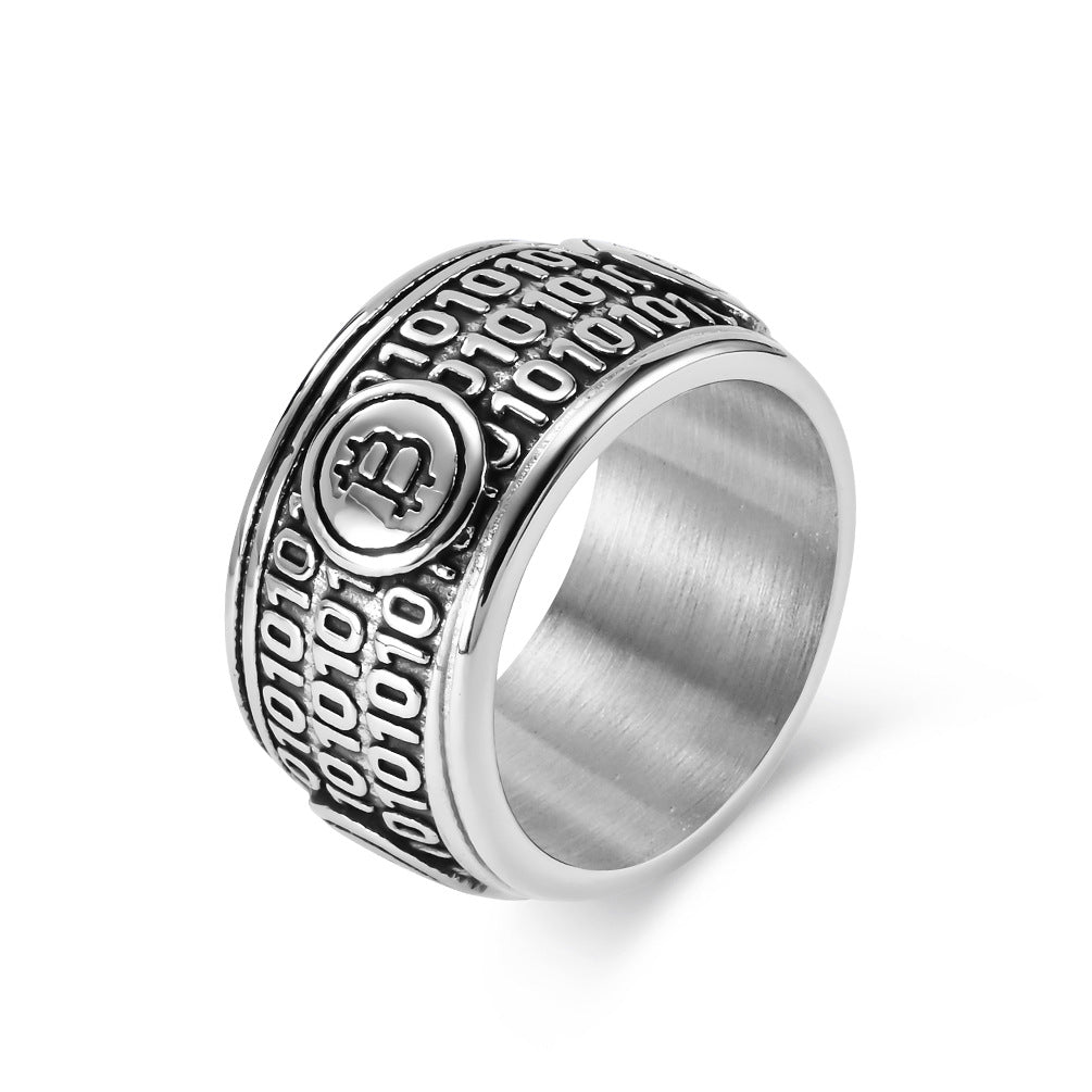 Cross-Border European Bitcoin Titanium Steel Ring for Men