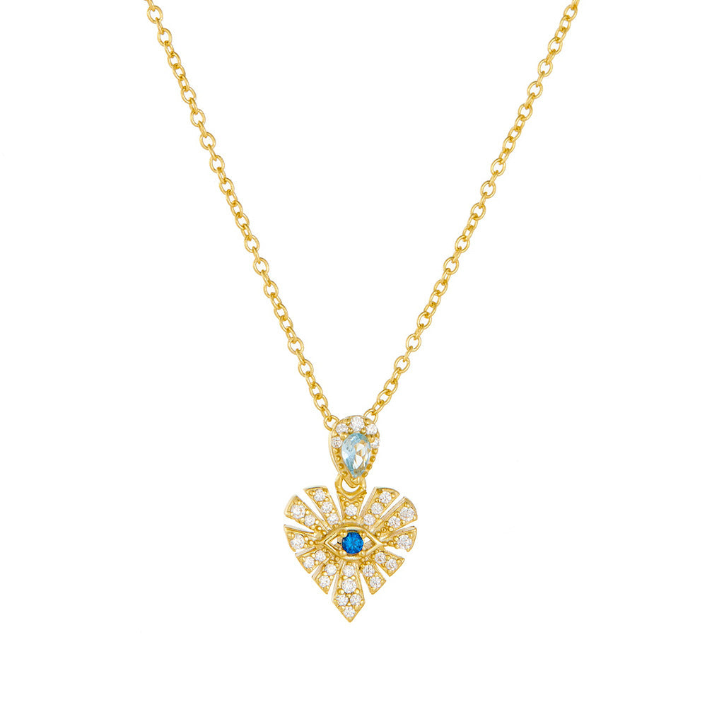 S925 Sterling Silver Micro-Inlaid Zircon Heart-Shaped Devil'S Eye Necklace Love