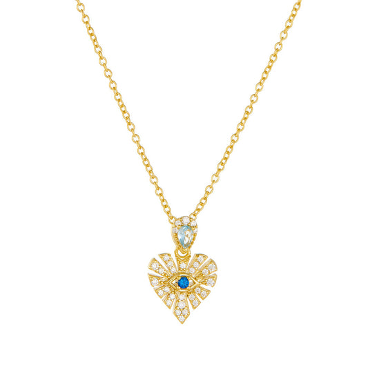 S925 Sterling Silver Micro-Inlaid Zircon Heart-Shaped Devil'S Eye Necklace Love