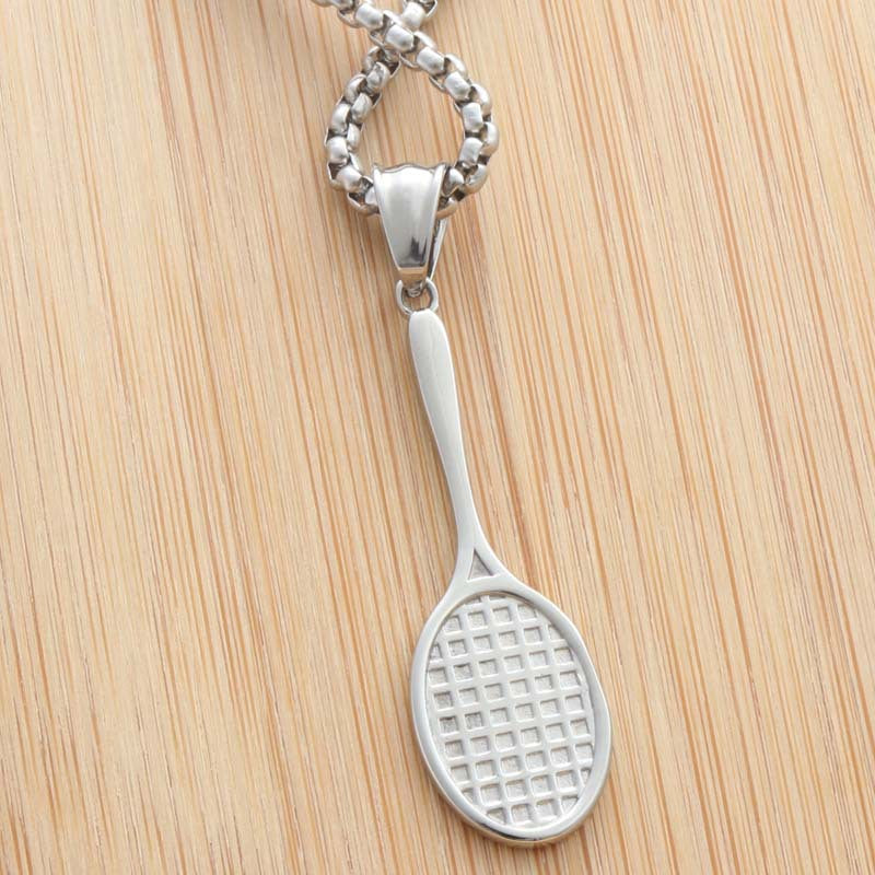 Personalized Retro Titanium Steel Badminton Racket Pendant Necklace for Men and Women