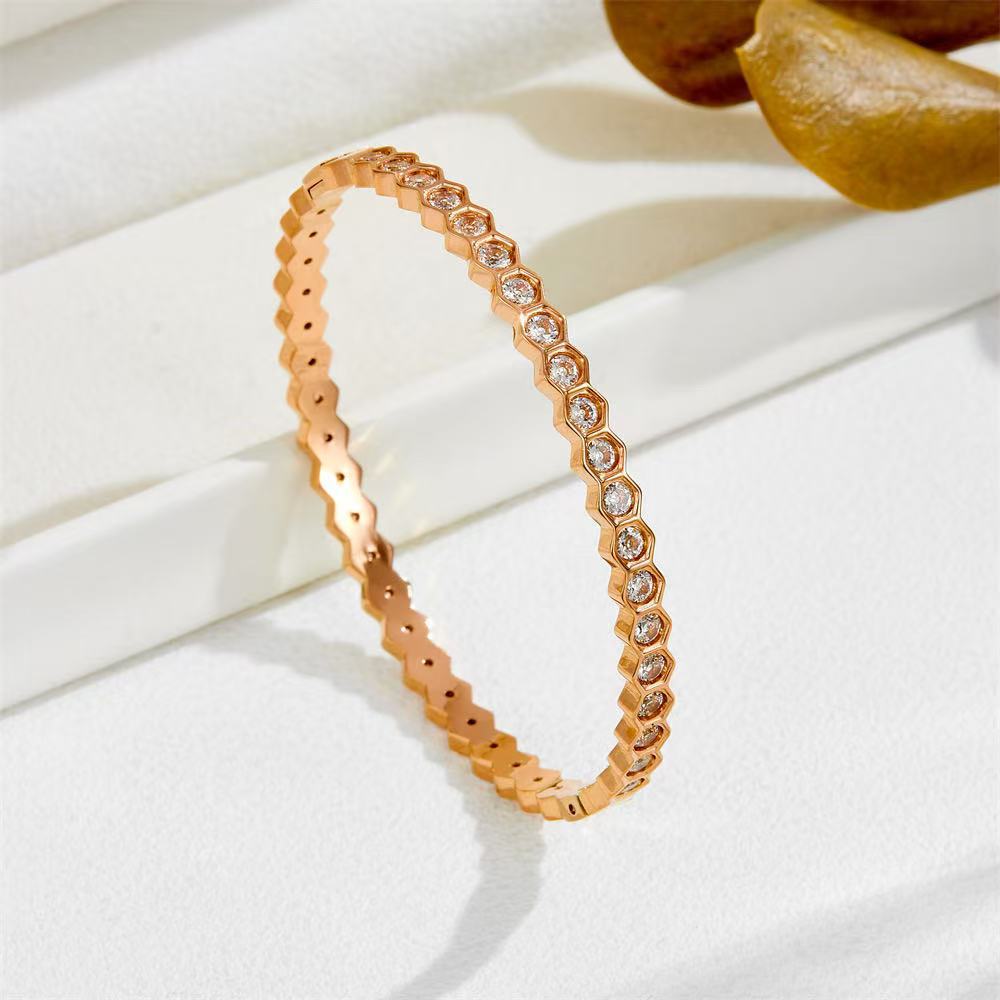 Planderful Jewelry Geometric Hexagonal Honeycomb Bracelet in Titanium Steel For Everyday Elegance