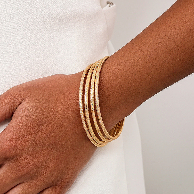 Wholesale 4-Piece Matte Texture Ring and Bracelet Set for Women