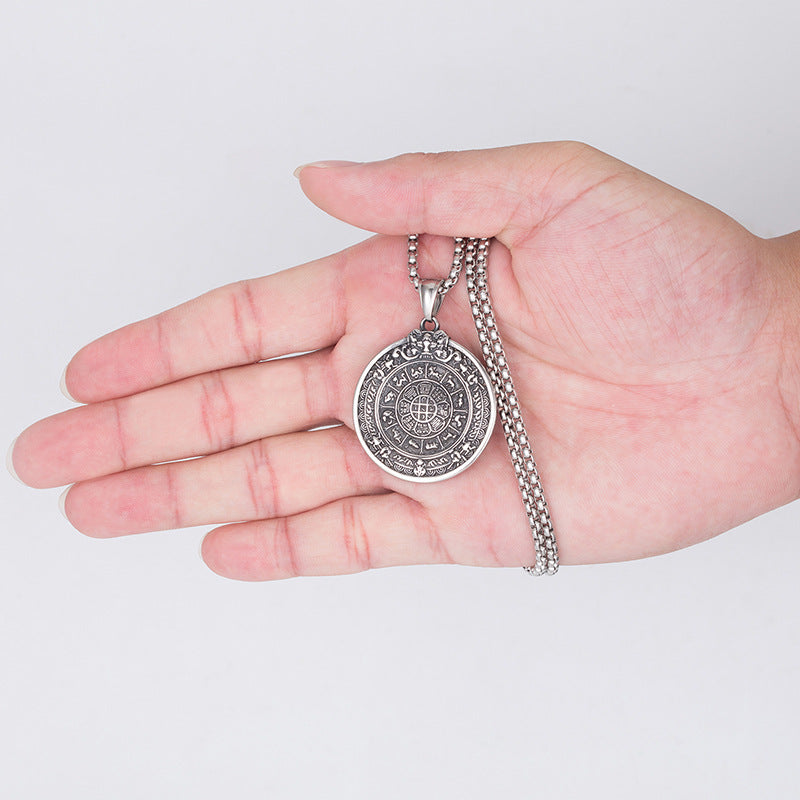 Titanium Steel Necklace – Vintage Tibetan Jiugong Eight Treasures Zodiac Pendant For Men And Women