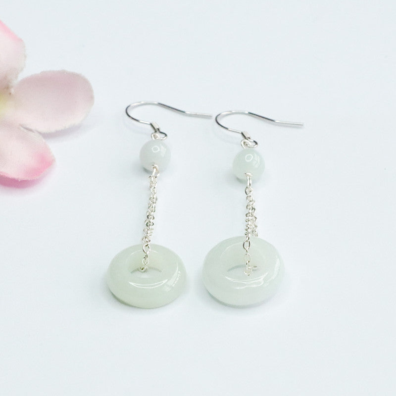 925 Sterling Silver Jadeite Peace Ring Hook Earrings